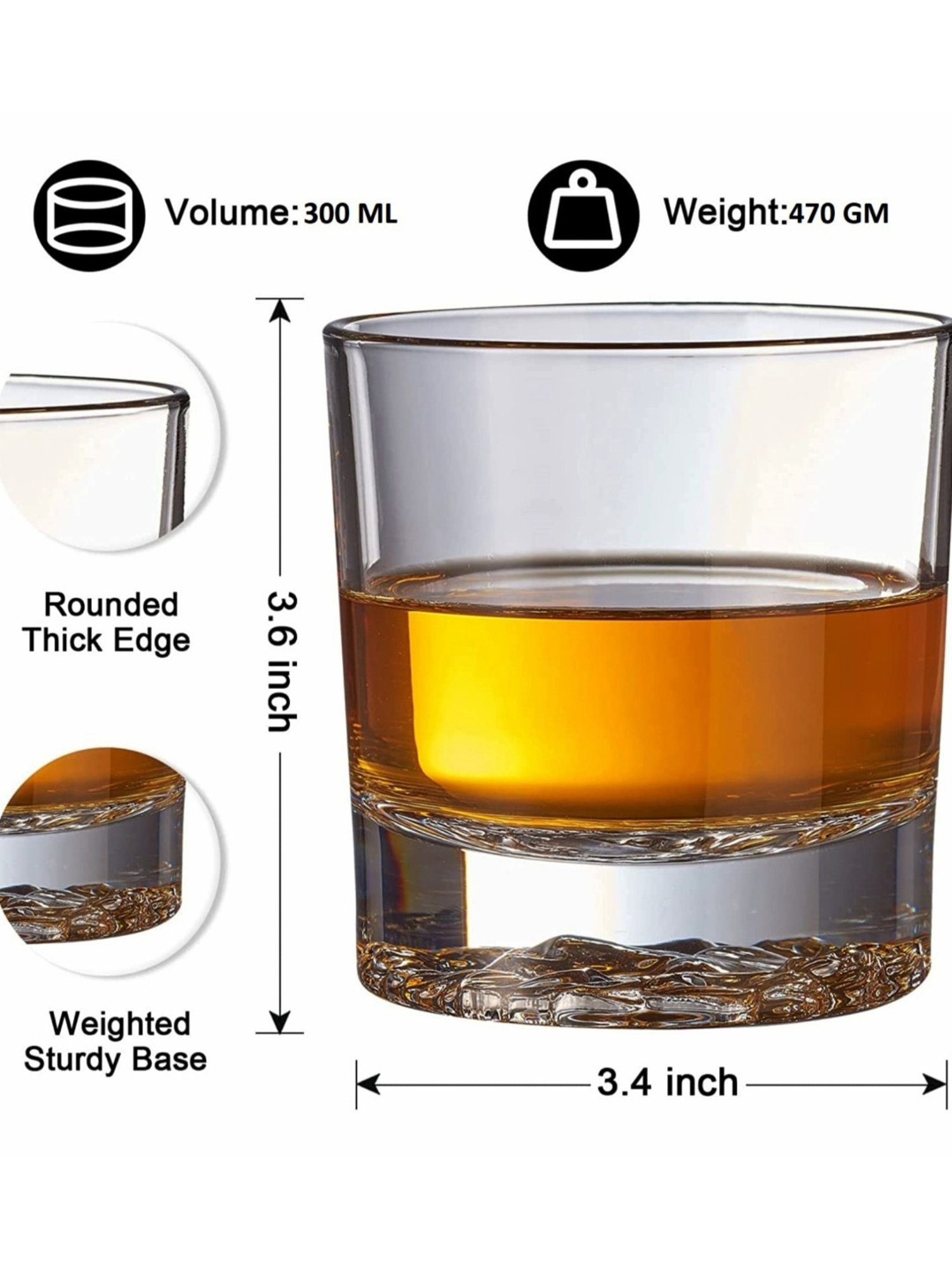 Melbify Gold Wolf Transparent Whiskey Glass 300ml - Set of 2