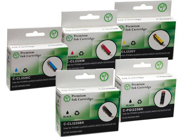 Green Project C-PGI225/CLI226(5PK) Black and Colors Compatible Canon PGI225, CLI226 Ink Cartridge 5 Pack