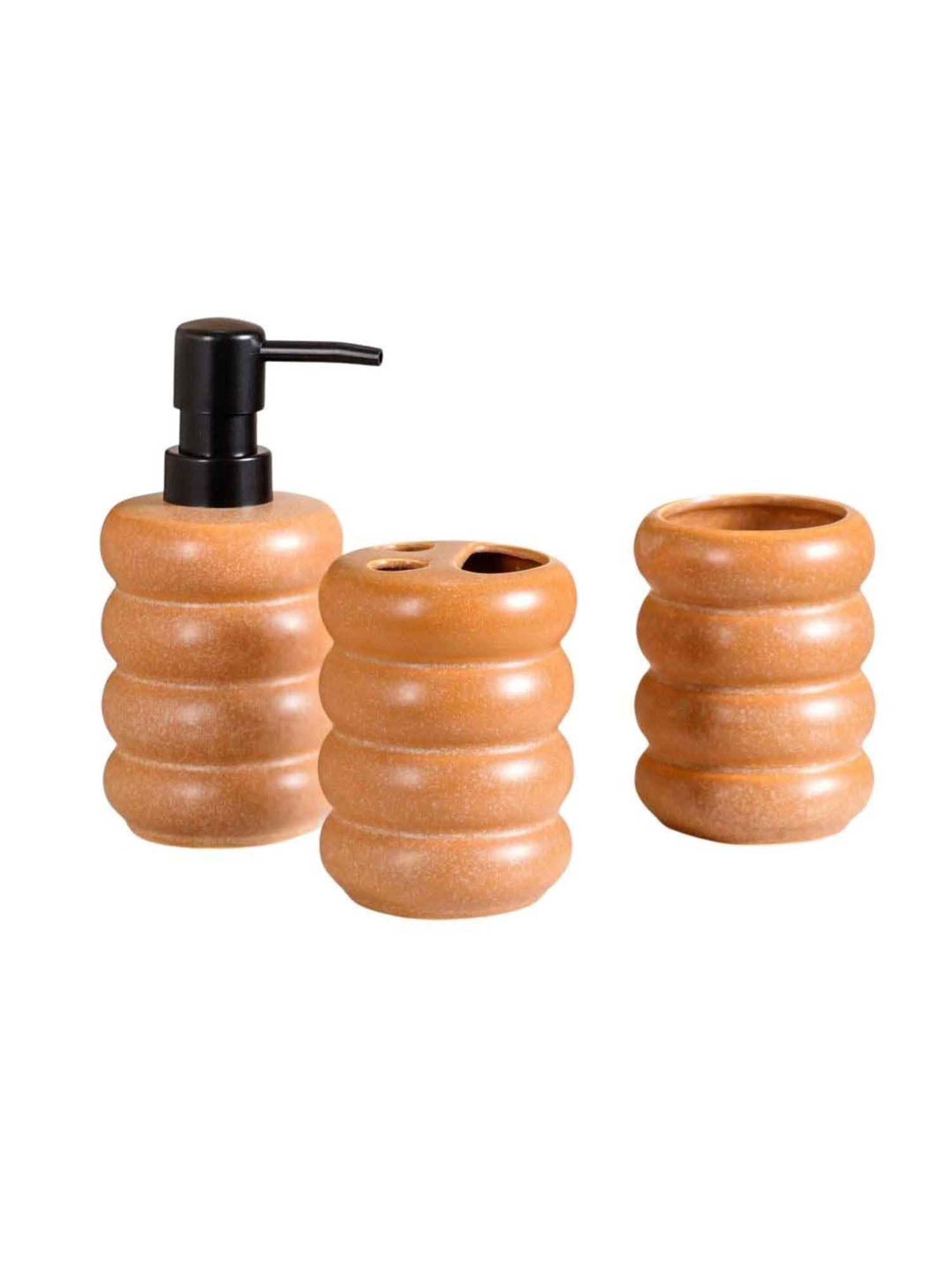 Nestasia Brown Color Abstract Stacked Tier-Like Ceramic Bathroom Accessories Set of 3