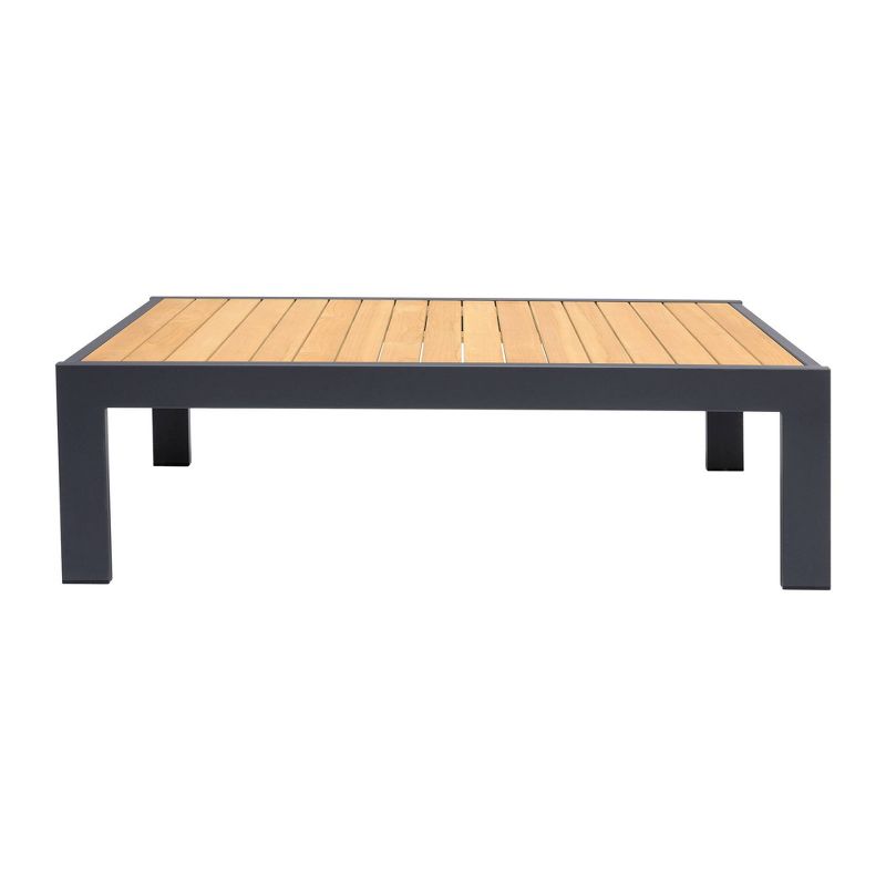 Palau Outdoor Coffee Table in Dark Gray with Natural Teak Wood Top - Armen Living