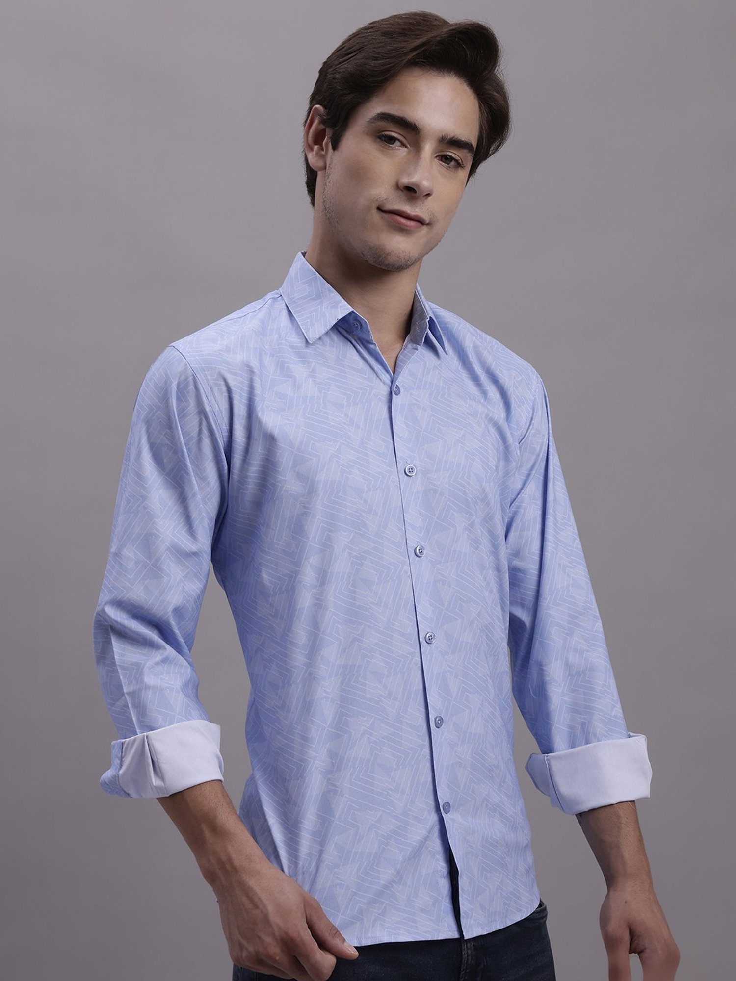 Jainish Blue Regular Fit Printed Shirt