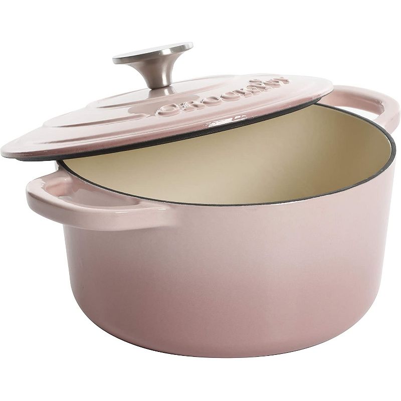 Crock-Pot 5 Quart Capacity Round Enamel Cast Iron Covered Dutch Oven Kitchen Cookware with Matching Self Basting Lid, Blush Pink