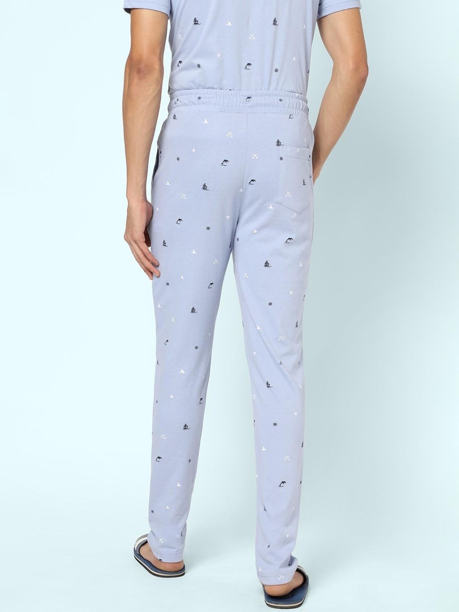 Ajile by Pantaloons Light Blue Cotton Slim Fit Printed Lounge Pants
