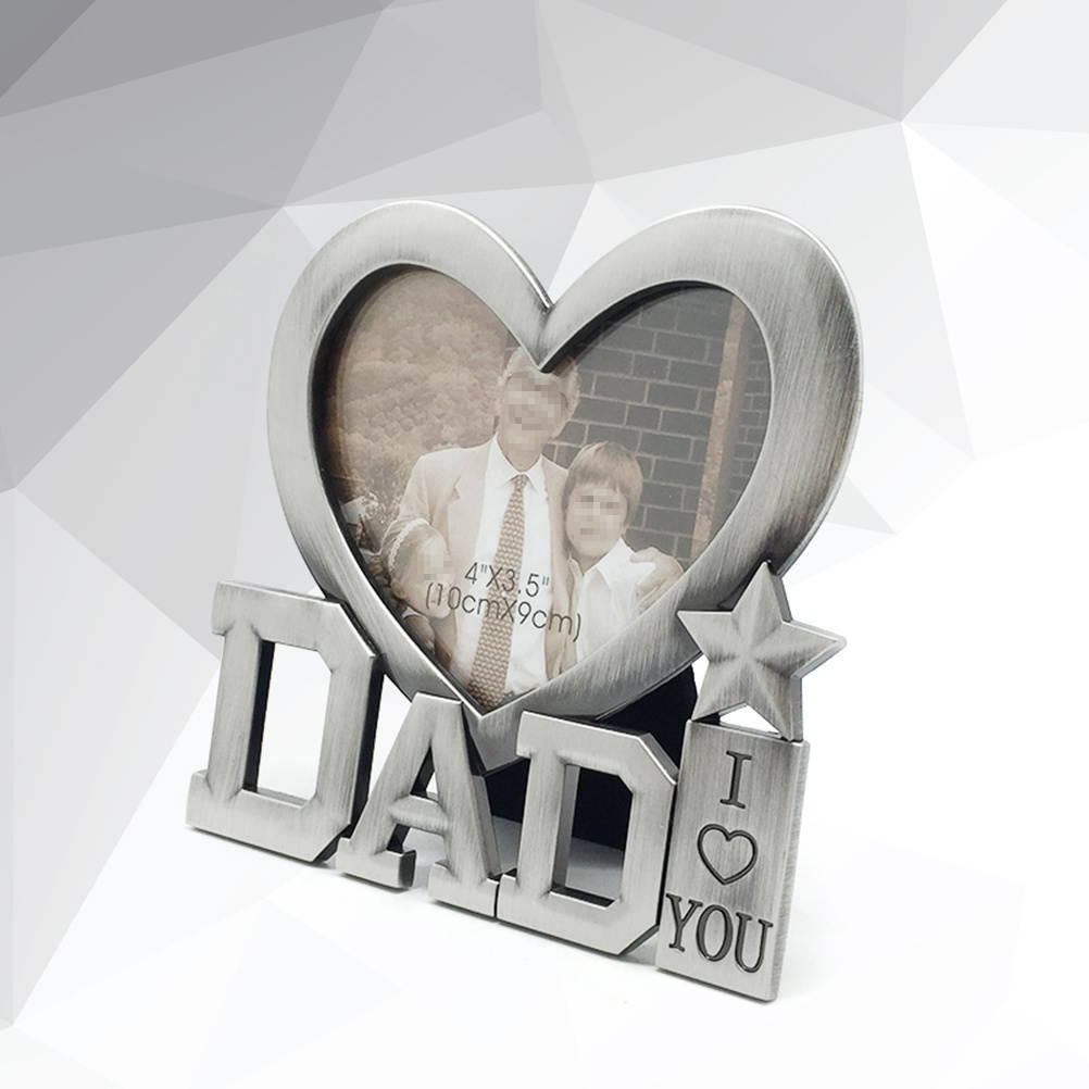 Heart Shaped I Love Dad Metal Picture Photo Frame for Father's Day Gift (Inner Frame Size 4*3.5cm)