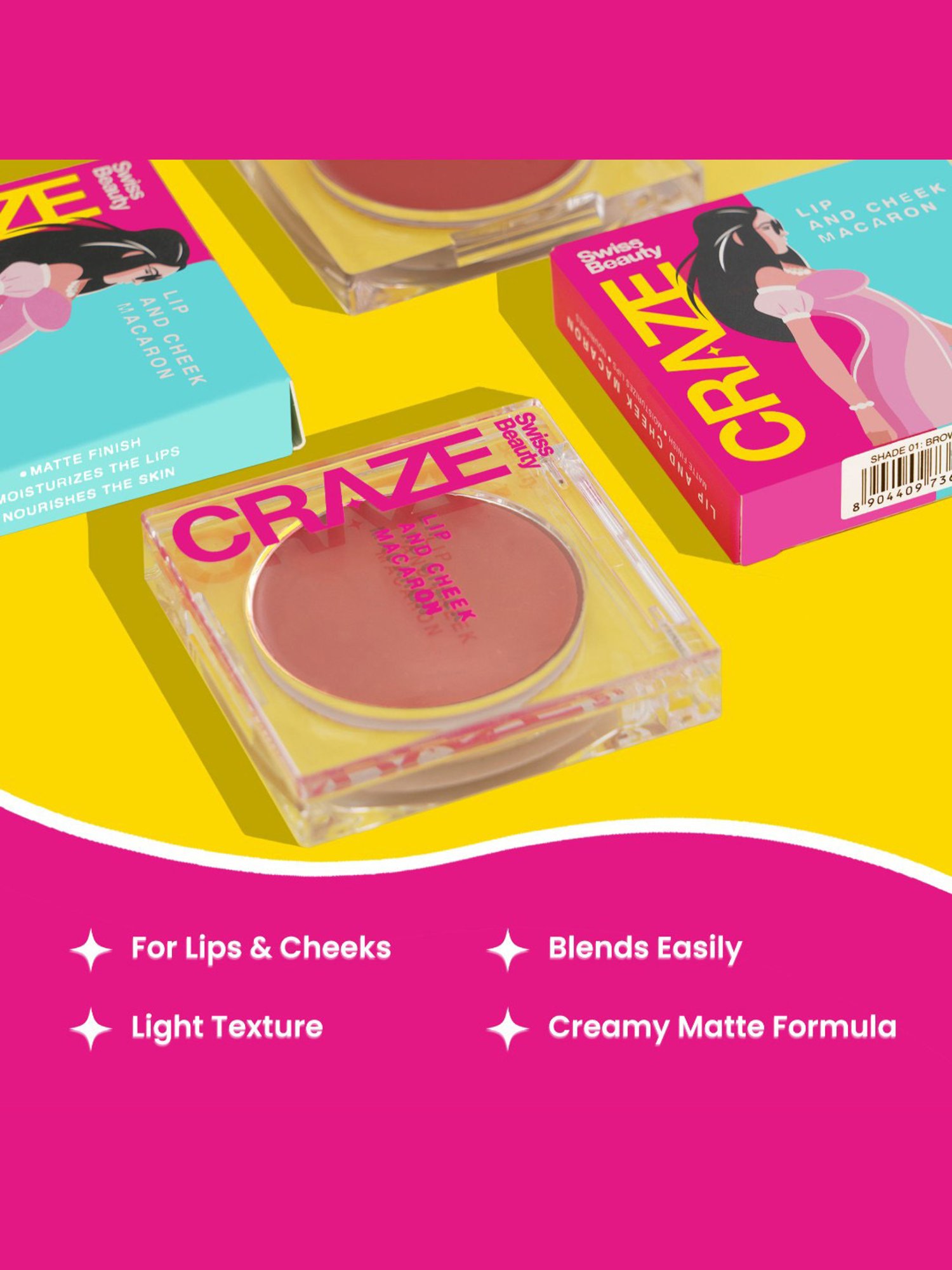 SWISS BEAUTY Craze Lip and Cheek Macaron Apple Pie - 3.2 gm