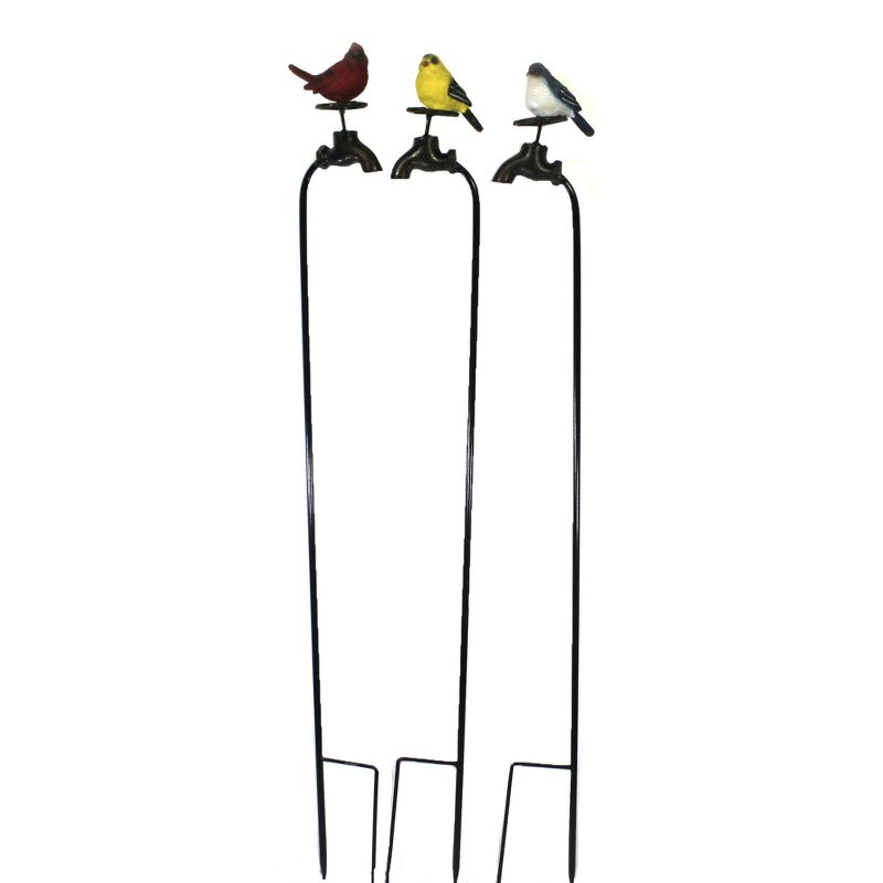 Home & Garden 37.0" Summer Birds Water Spigot Pokes Set / 3  Yard Decor Stake Direct Designs International  -  Decorative Garden Stakes