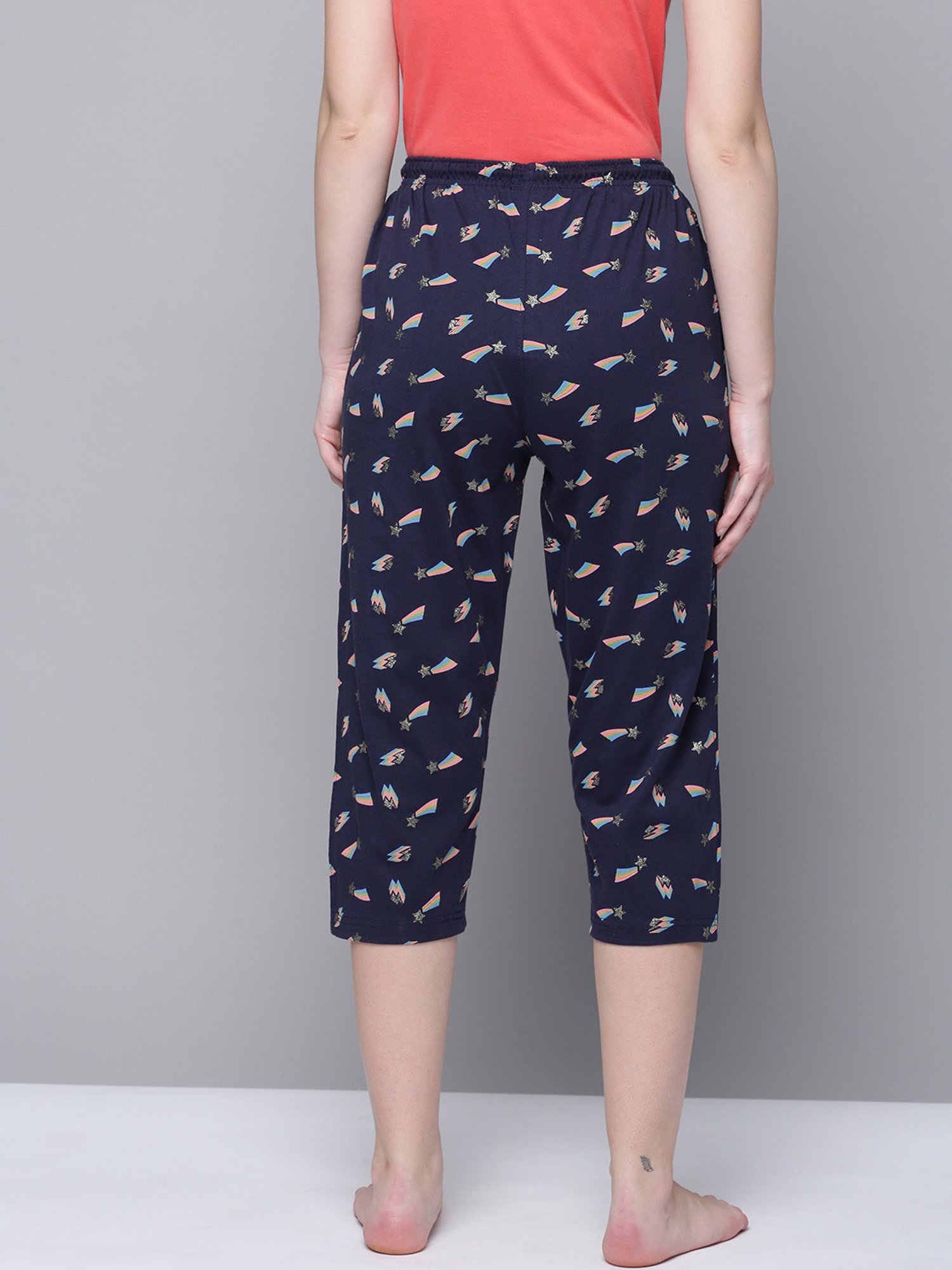 Kryptic Navy & Black Cotton Printed Mid Rise Capris (Pack Of 2)