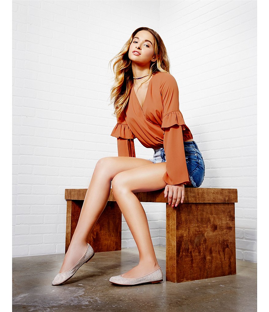 GB Star-Brite Microfiber Rhinestone Detail Ballet Flats