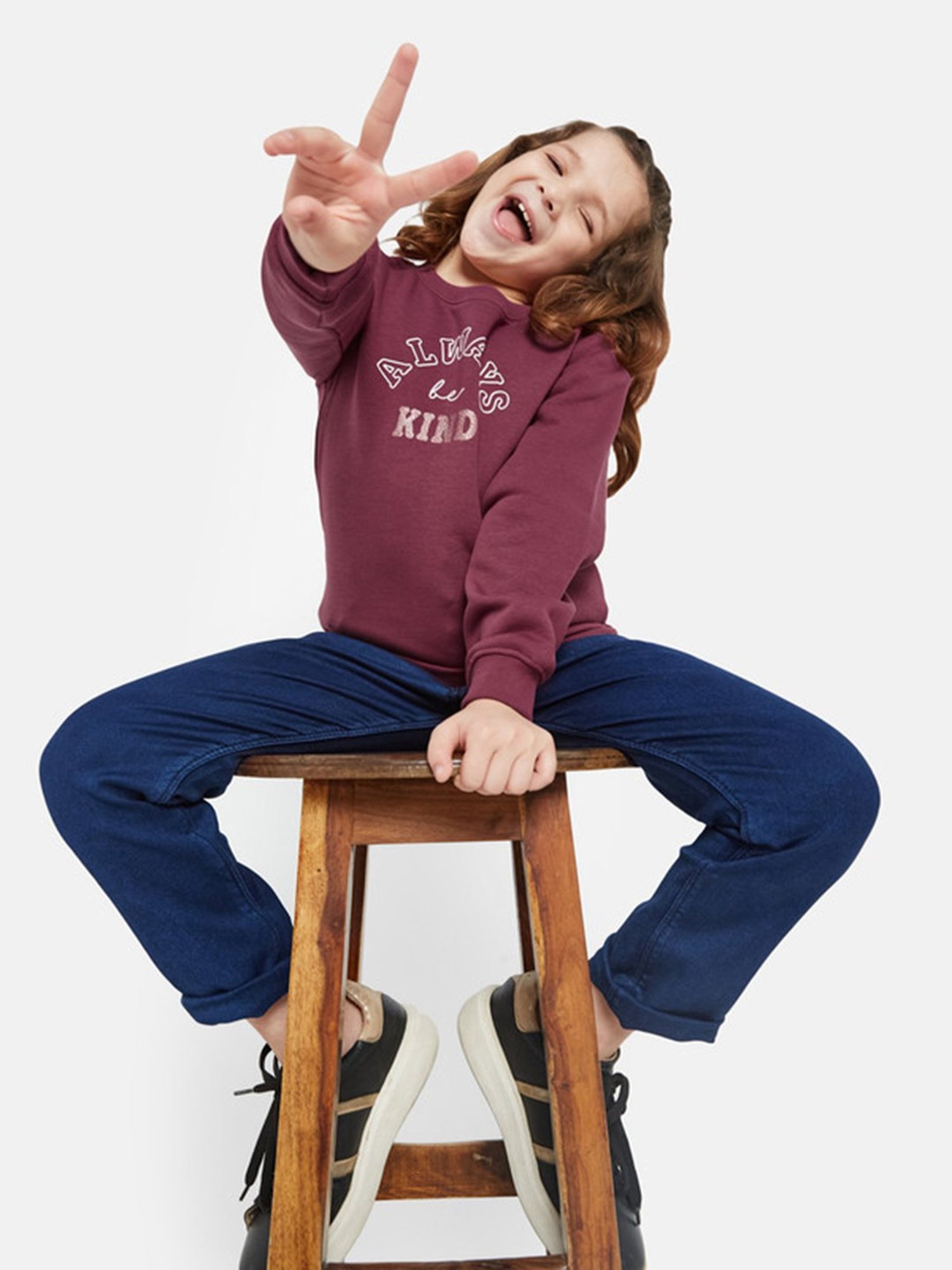 METTLE Kids Maroon Printed Full Sleeves Sweatshirt