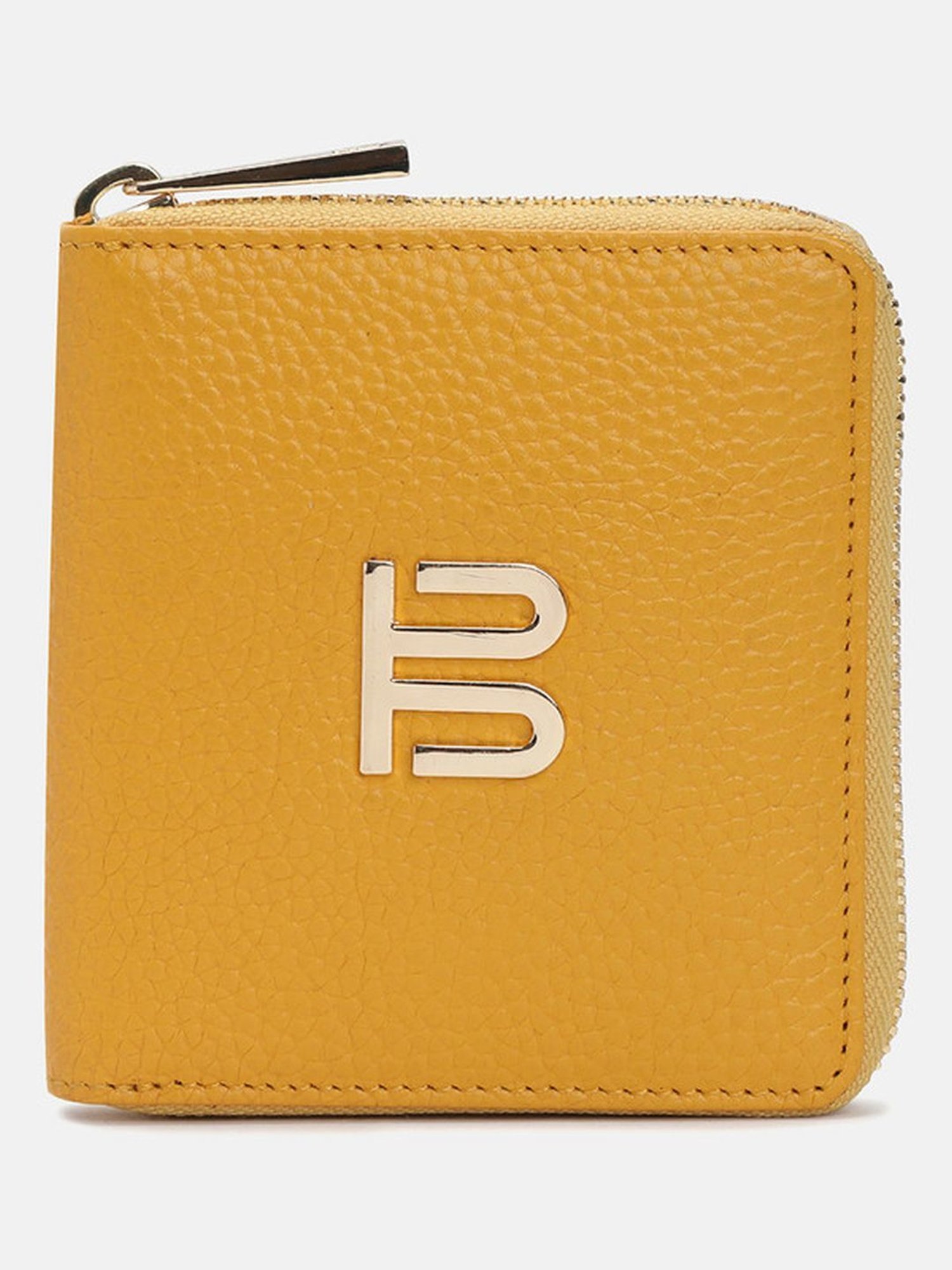 BAGATT Yellow Leather Solid Zip Around Wallet