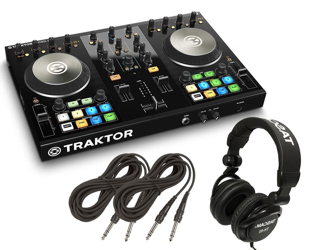 Native Instruments Traktor Kontrol S2 MK2 DJ Controller + Tascam DJ Headphone TH02 + (2) 1/4 cables 18ft ea