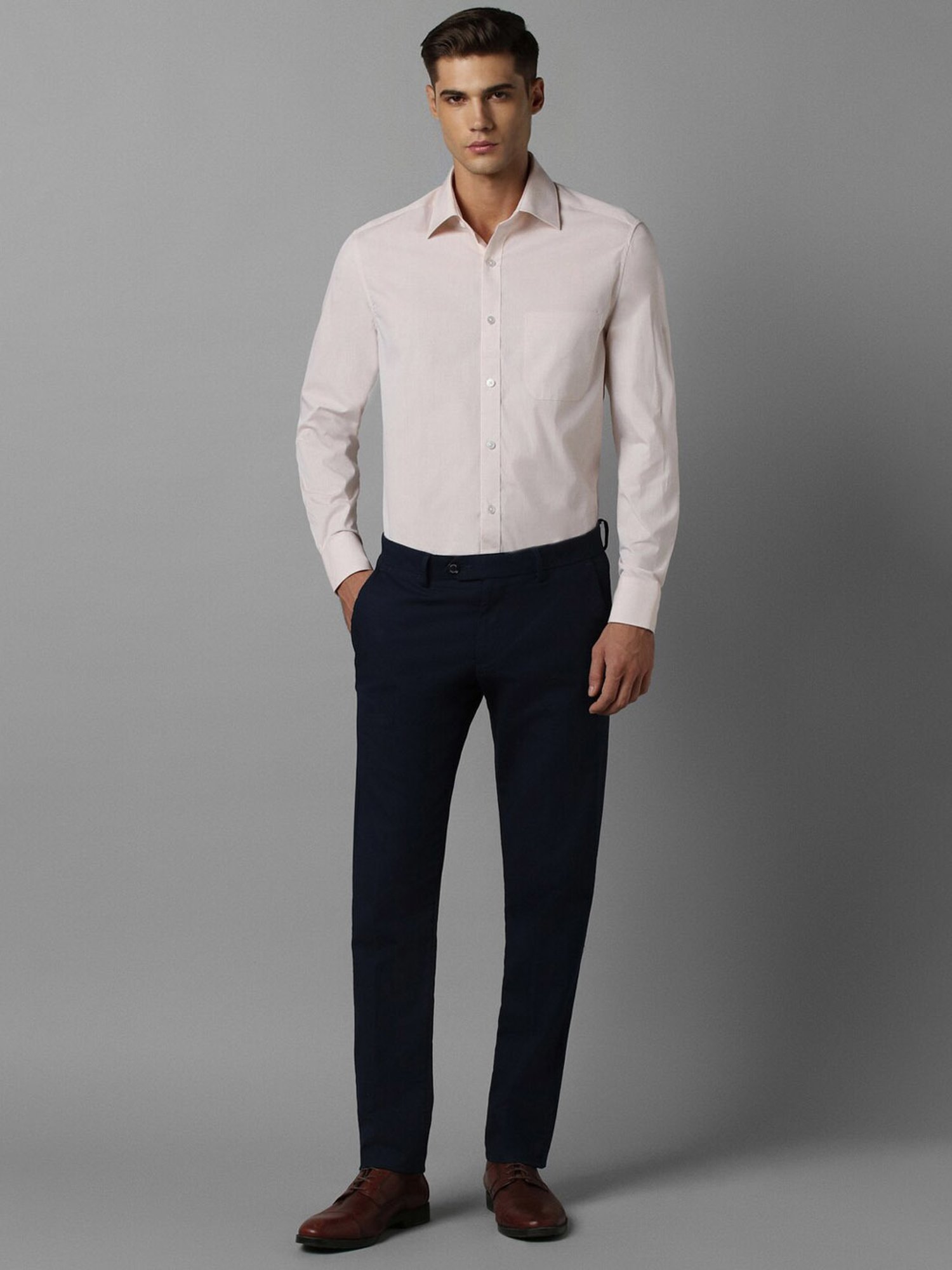 Louis Philippe Peach Cotton Regular Fit Shirt