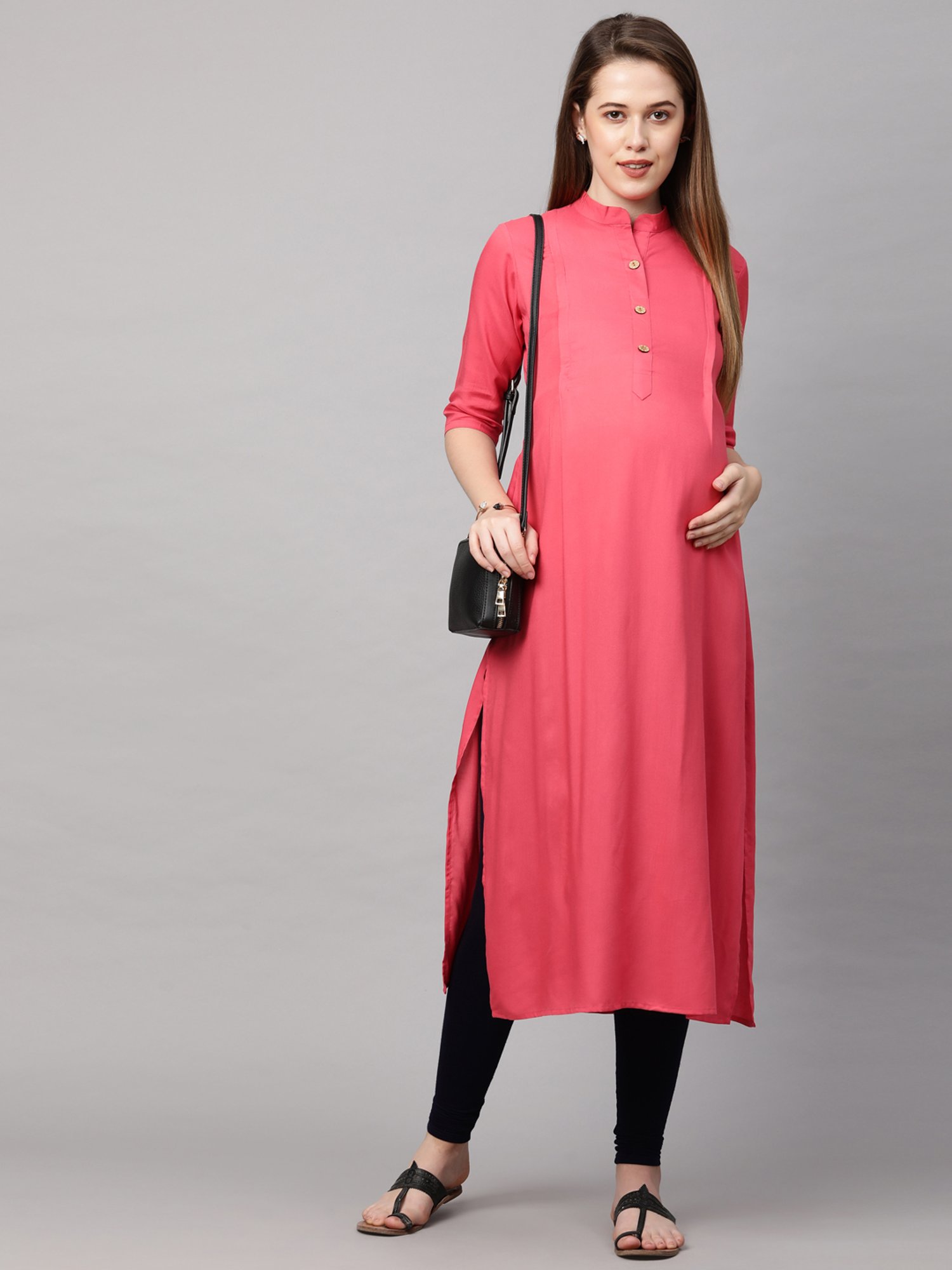 MomToBe Peach Regular Fit Maternity Kurta