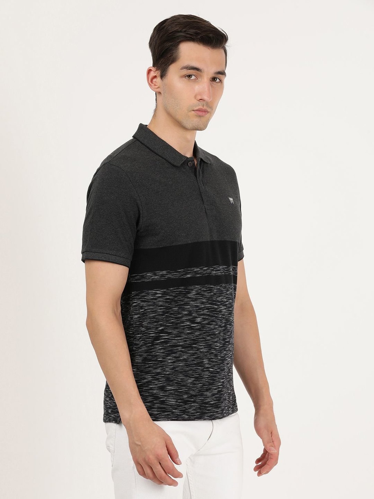 Wrangler Grey Cotton Regular Fit Printed Polo T-Shirt