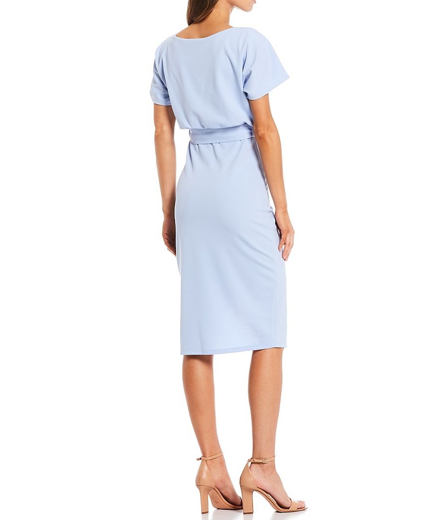 Kensie Textured Knit Boat Neck Tie Waist Short Sleeve Blouson Dress