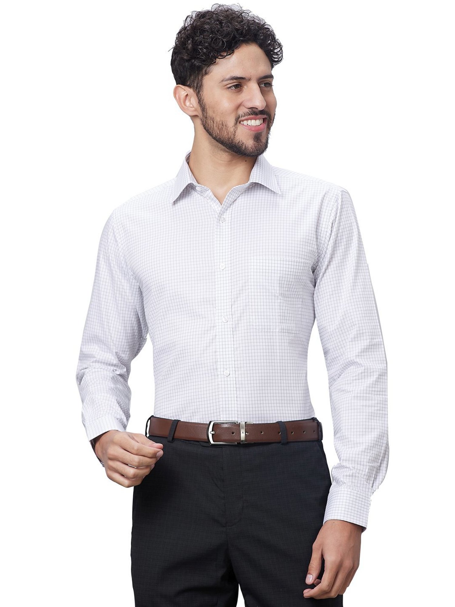 Raymond Grey Cotton Slim Fit Checks Shirt