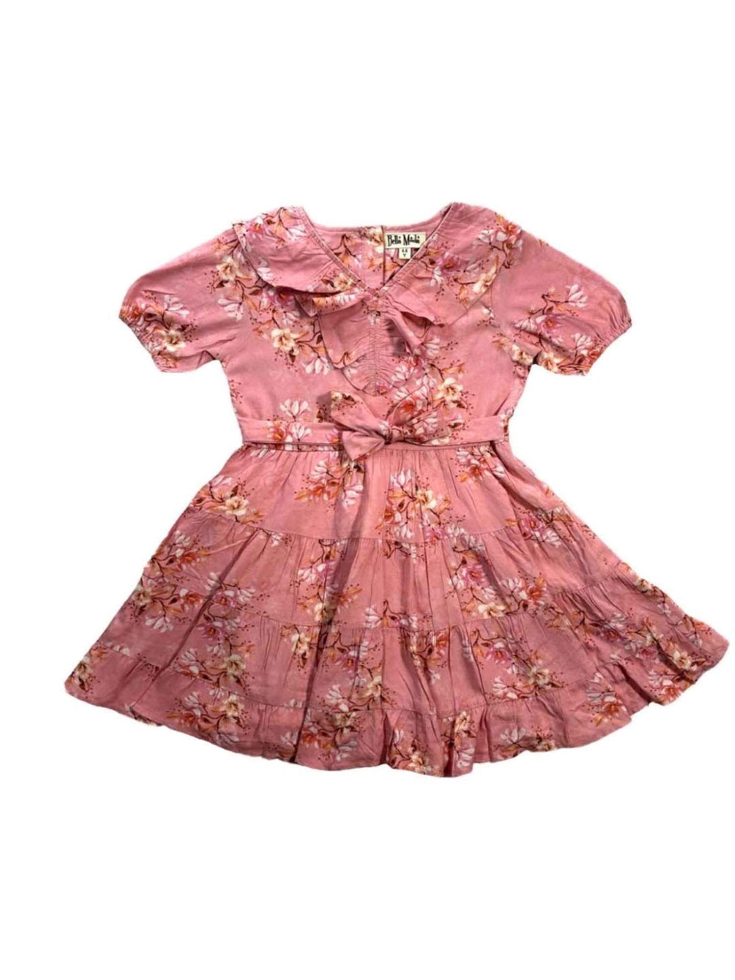 Bella Moda Kids Peach Cotton Floral Print Dress