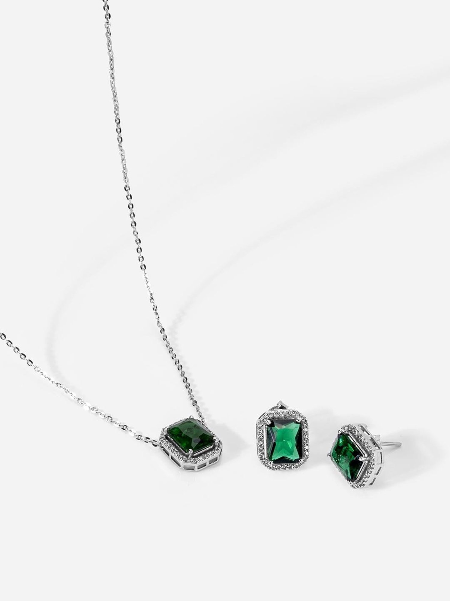 March by FableStreet 92.5 Sterling Silver Green Zircon Jewellery Set for Women