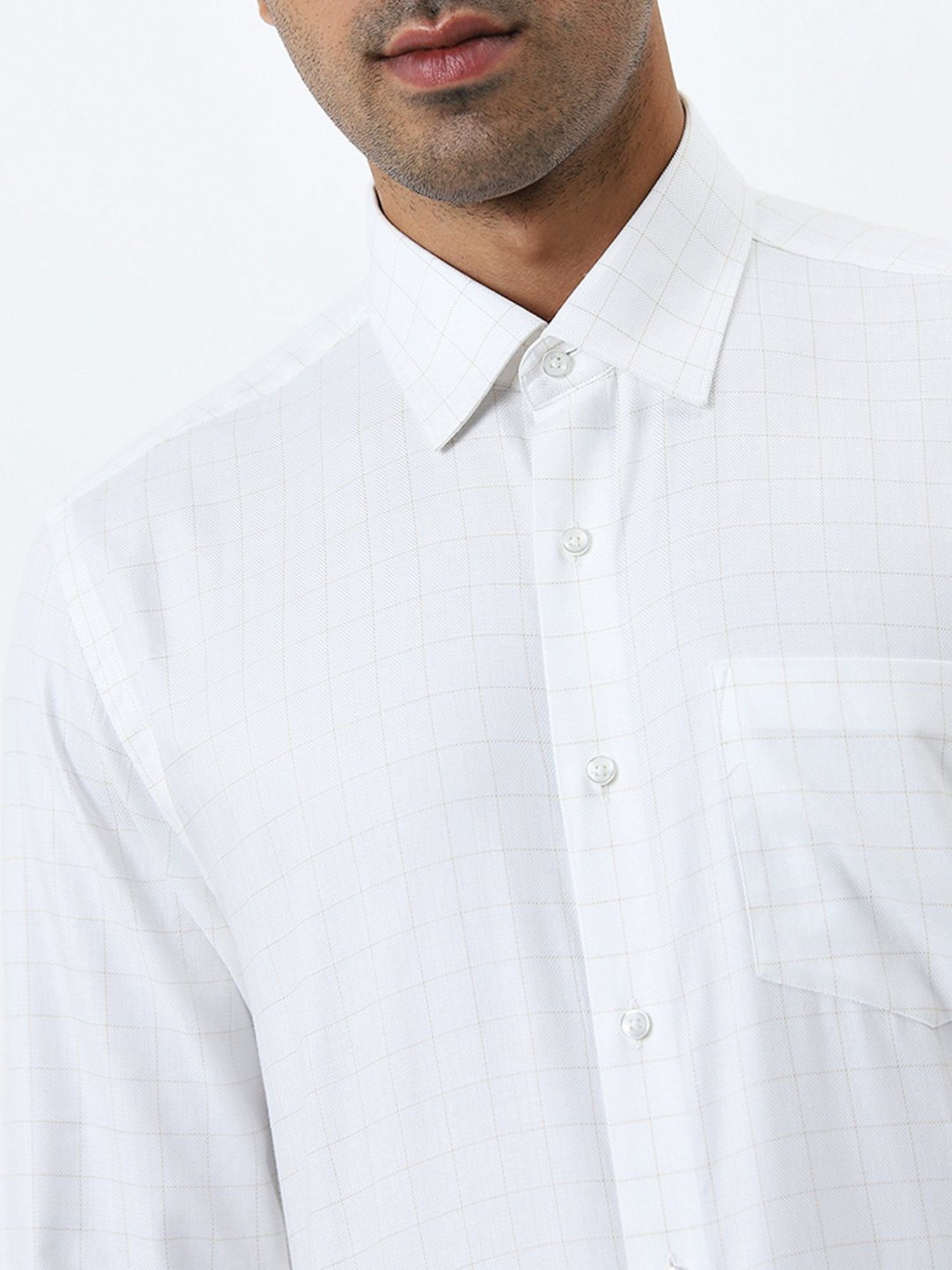 WES Formals by Westside White Checkered Slim-Fit Cotton Shirt