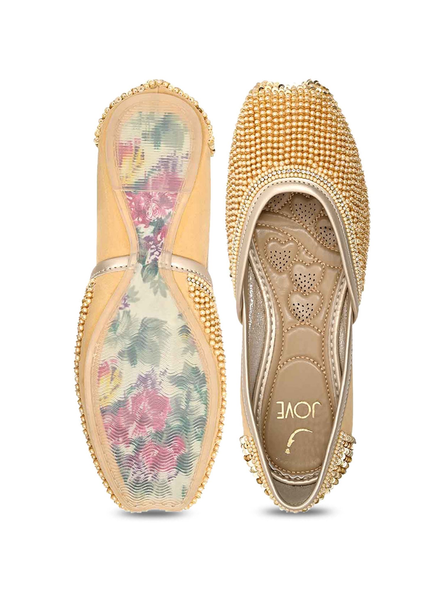 Jove Women's Gold Ethnic Juttis