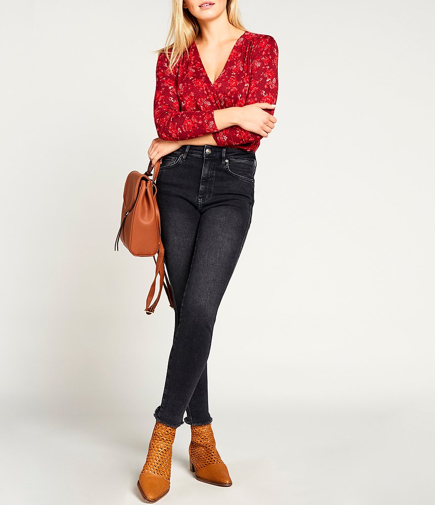 Free People Raw Hem High Rise Cotton Blend Jeans