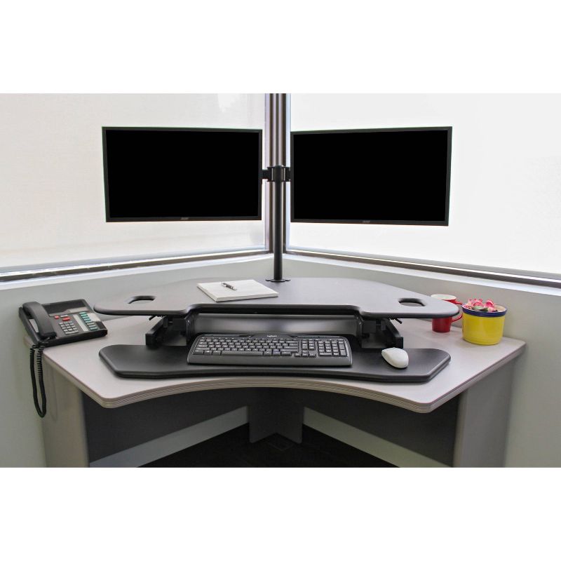 Adjustable  Height Sit to Standing Corner Desk Riser and Monitor Arm Black - Rocelco