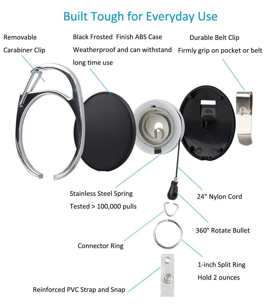 Pawfly Retractable Badge Reel with Heavy Duty Clear Vertical ID Card Badge Holder, Carabiner Belt Clip Split Ring and 27" Cord, Pack of 10