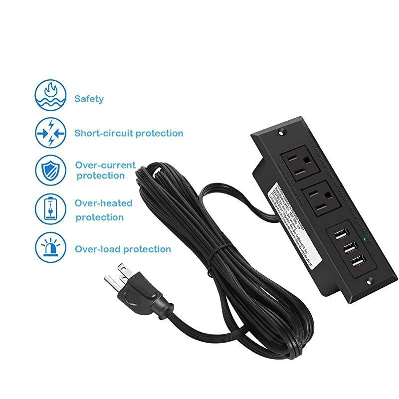 Recessed Power Strip Recessed Desk Outlet with 31A Max USB in Conference Desk Recessed Power Outlets Socket Desktop Power Grommet with 656ft Power Cord