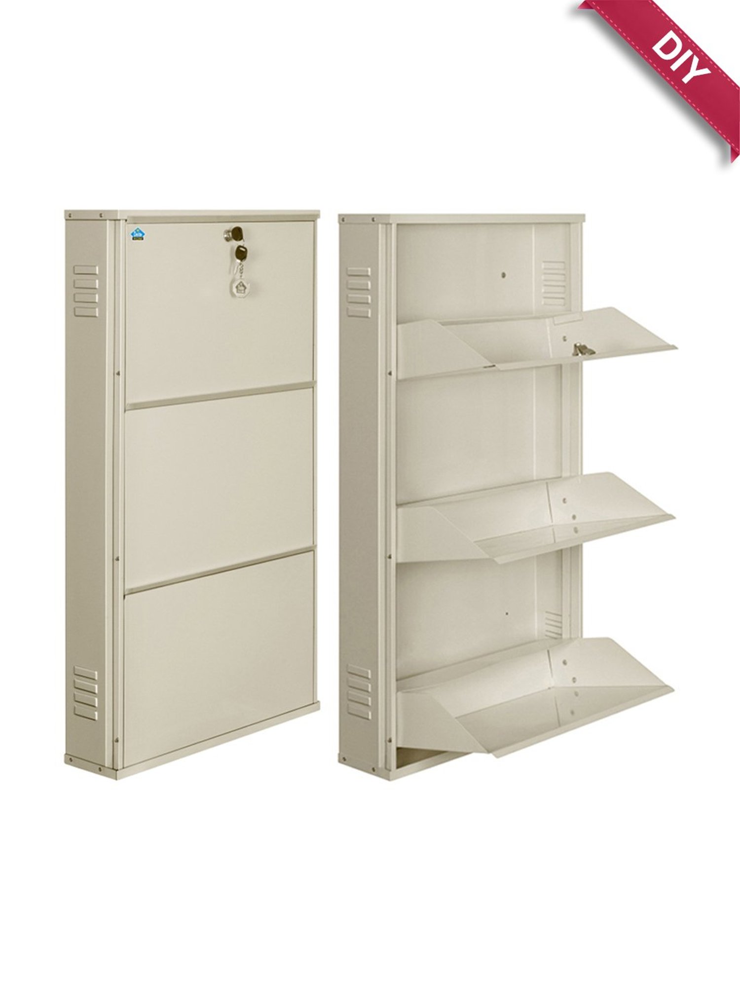 Delite Kom Metal Shoe Rack - 20" 3 Shelf, Ivory, PowderCoat, Wall Mount, DIY