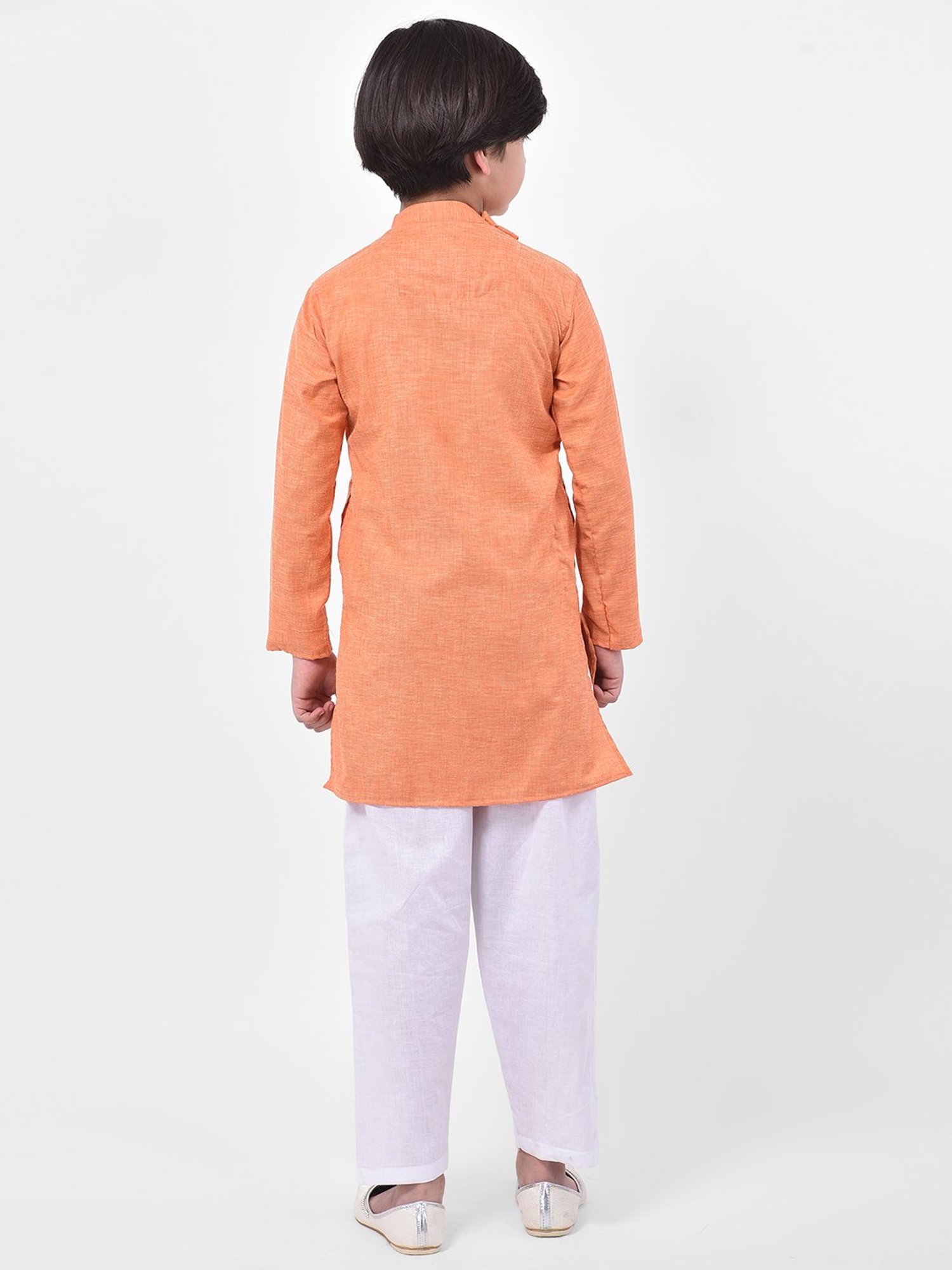 Deyann Kids Orange & White Solid Full Sleeves Kurta with Pyjamas