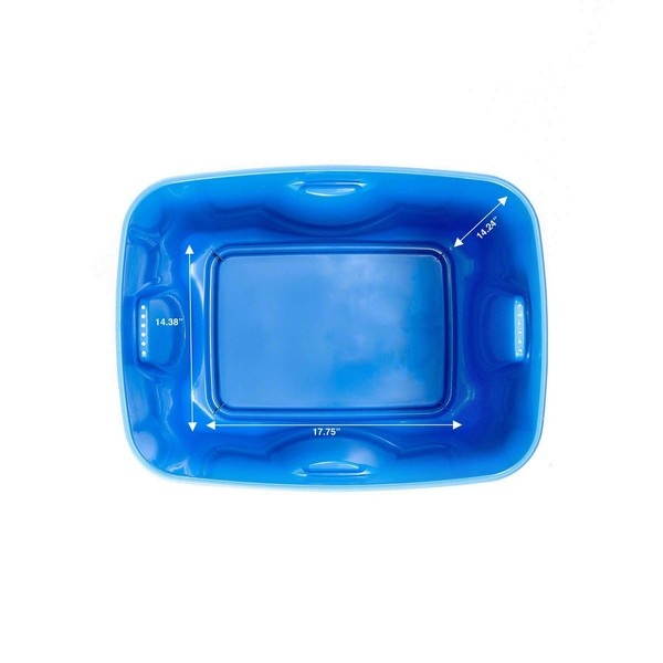 homz plastic storage tote with lid, 18 gallon, blue, stackable, 4pack