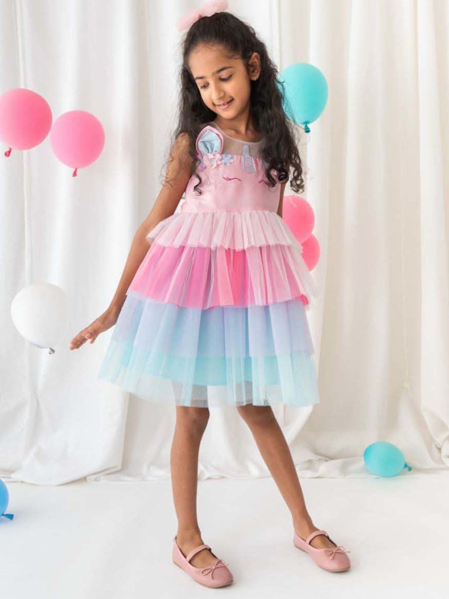 A Little Fable Pink & Blue Applique Dress