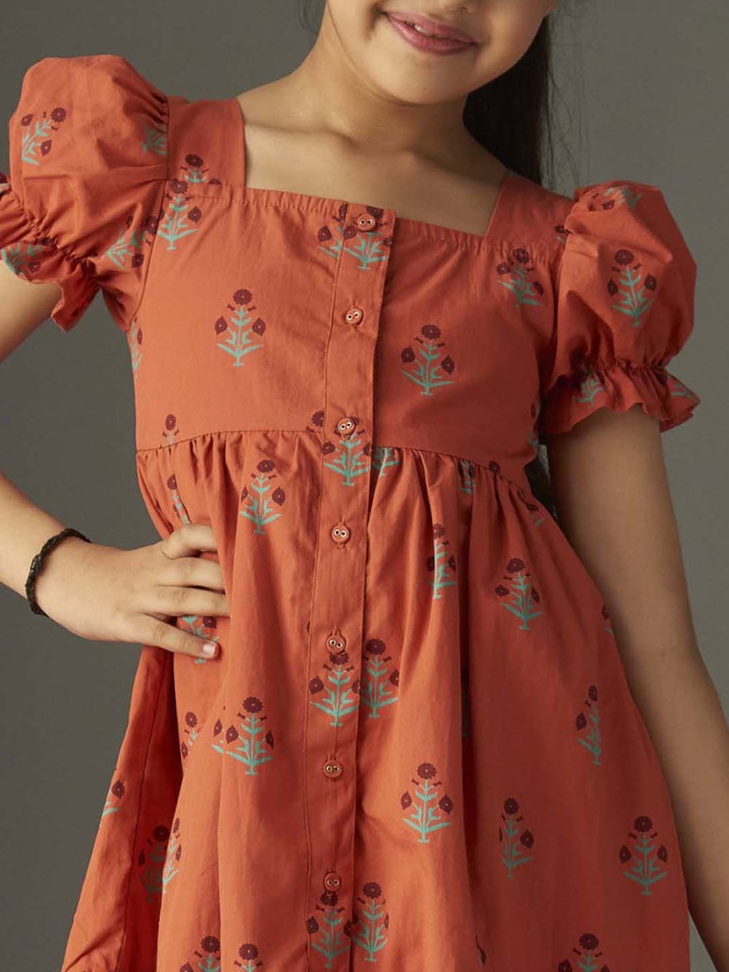 KidsDew Kids Coral Cotton Floral Print Dress