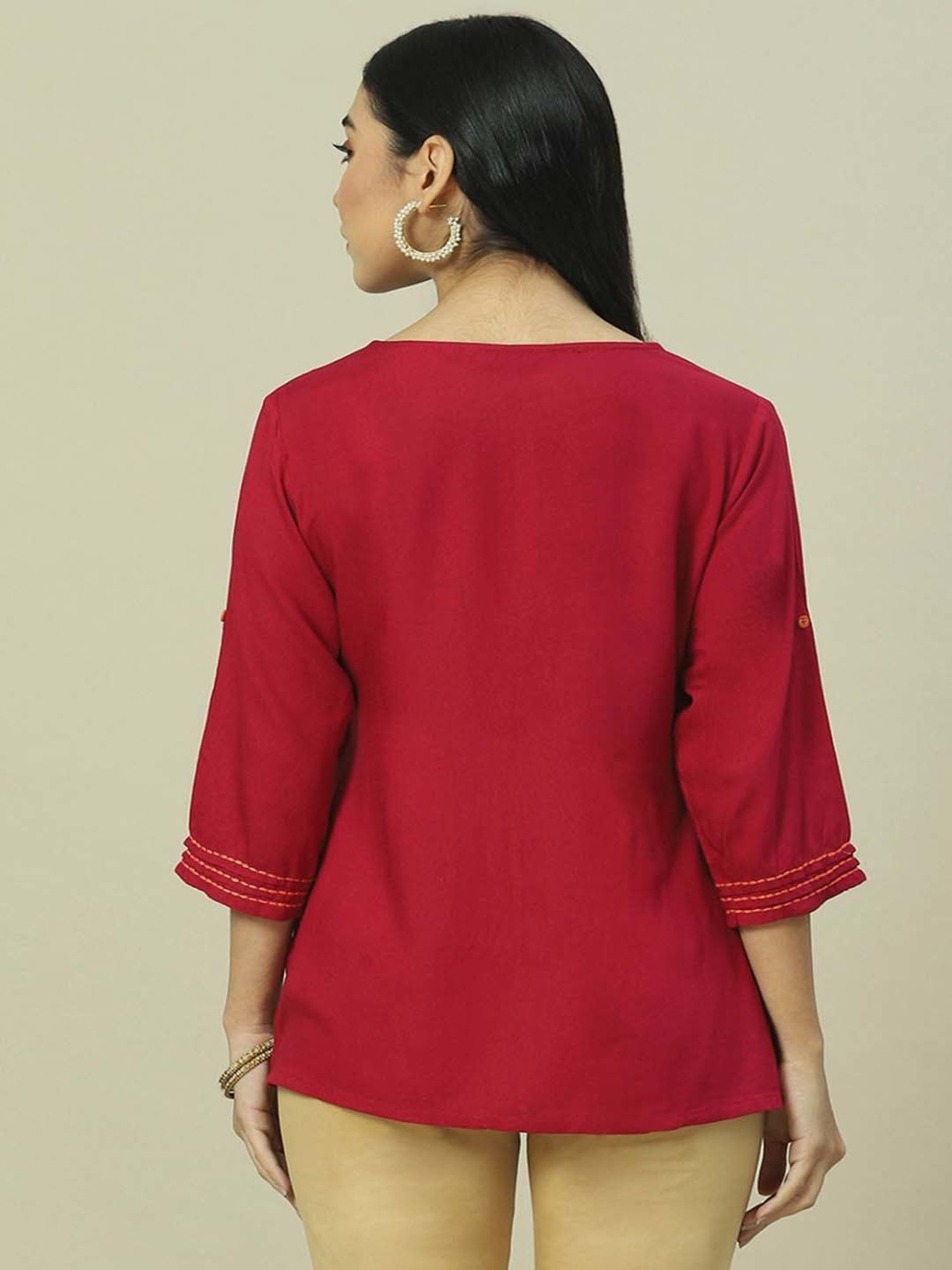 Rangriti Red Embroidered Top