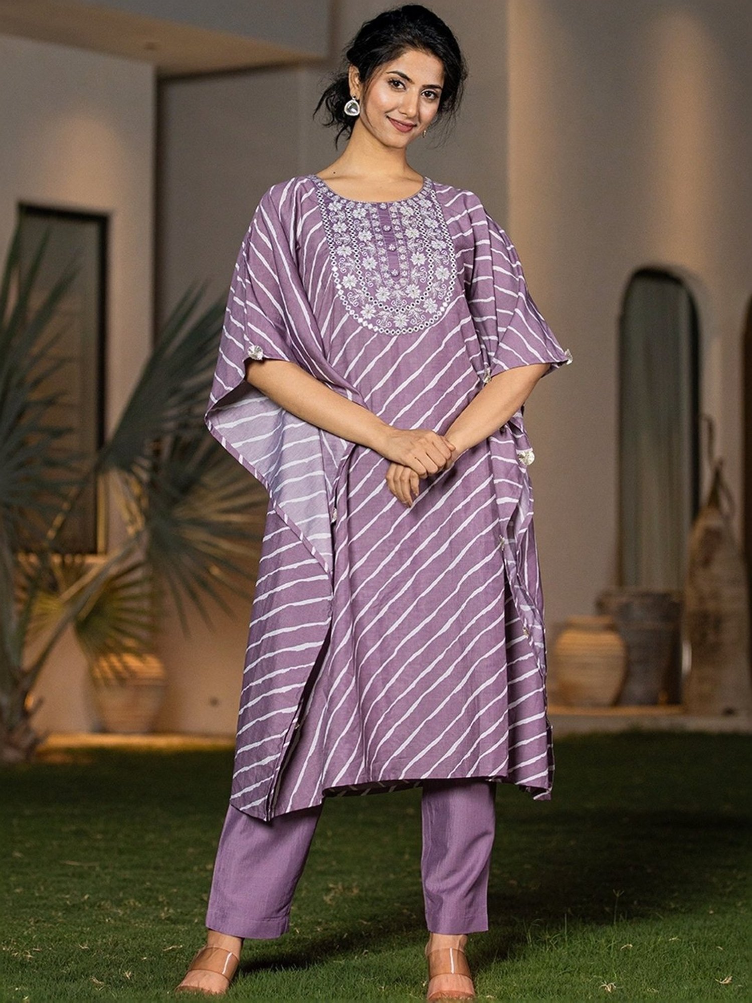 Yufta Purple Printed Kaftan Pant Set