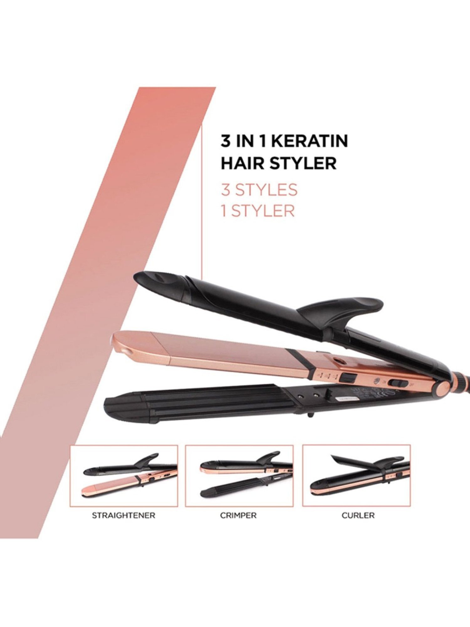 Vega 3 in 1 Keratin VHSCC-03 Hair Styler & Blooming Air VHDH-05 Hair Dryer Combo (Multicolor)