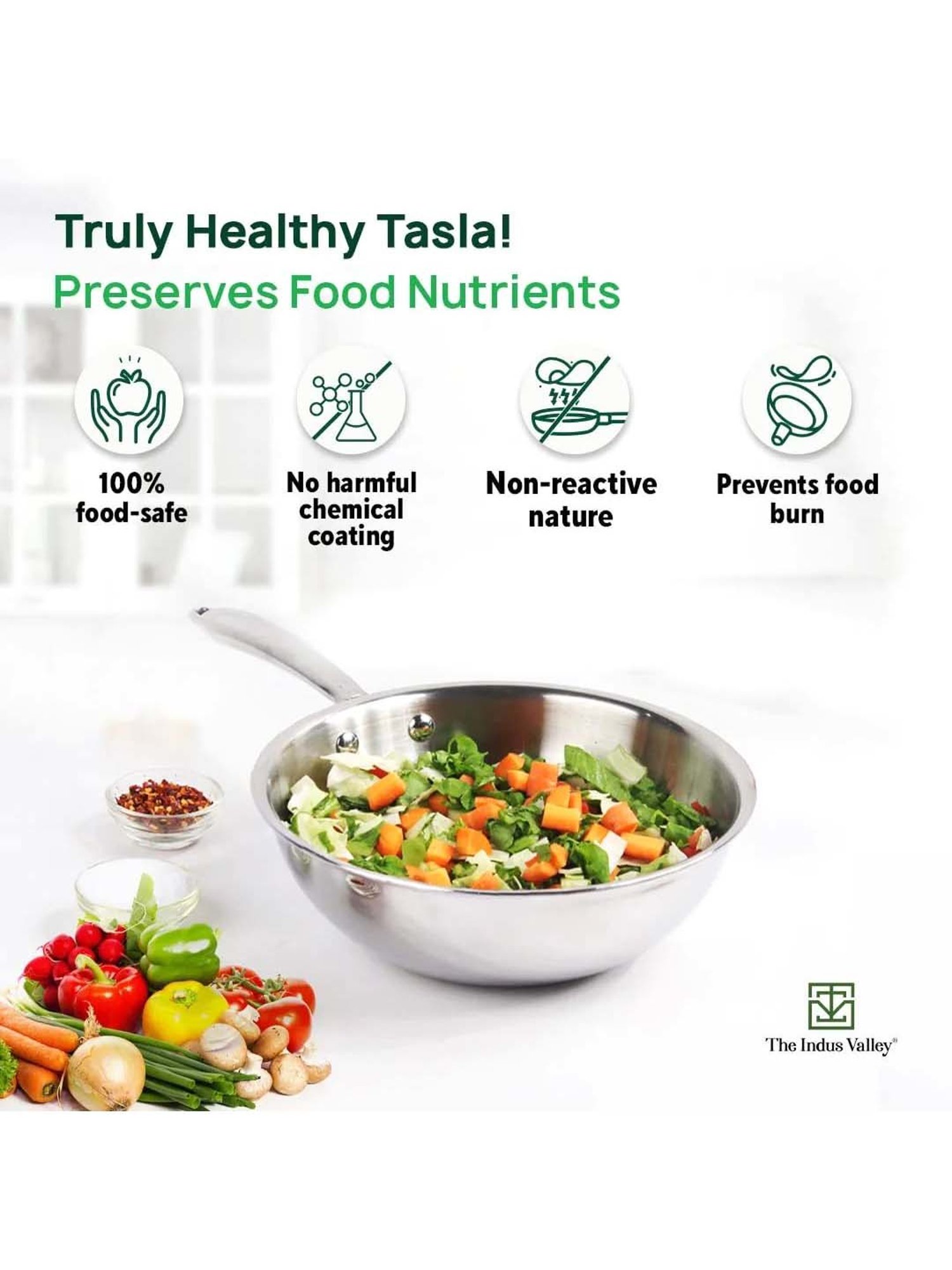 ALLO Silver Stainless Steel Induction Friendly Triply Kadhai (3 L)