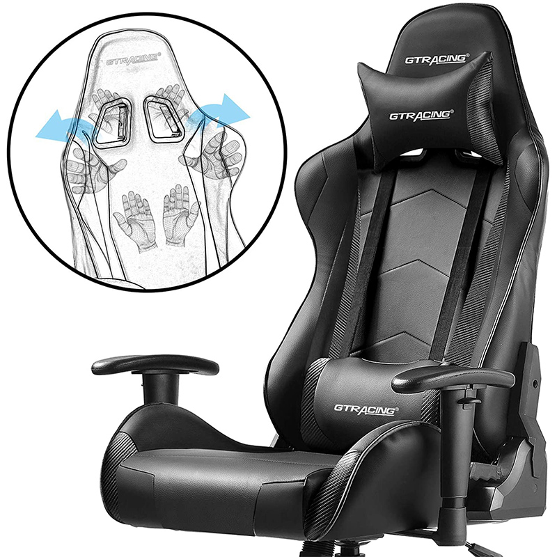 GTRACING Gaming Chair Racing Office Computer Game Chair Ergonomic Backrest and Seat Height Adjustment with Pillows Recliner Swivel Rocker Headrest and Lumbar Tilt E-Sports Chair (Black/Red)