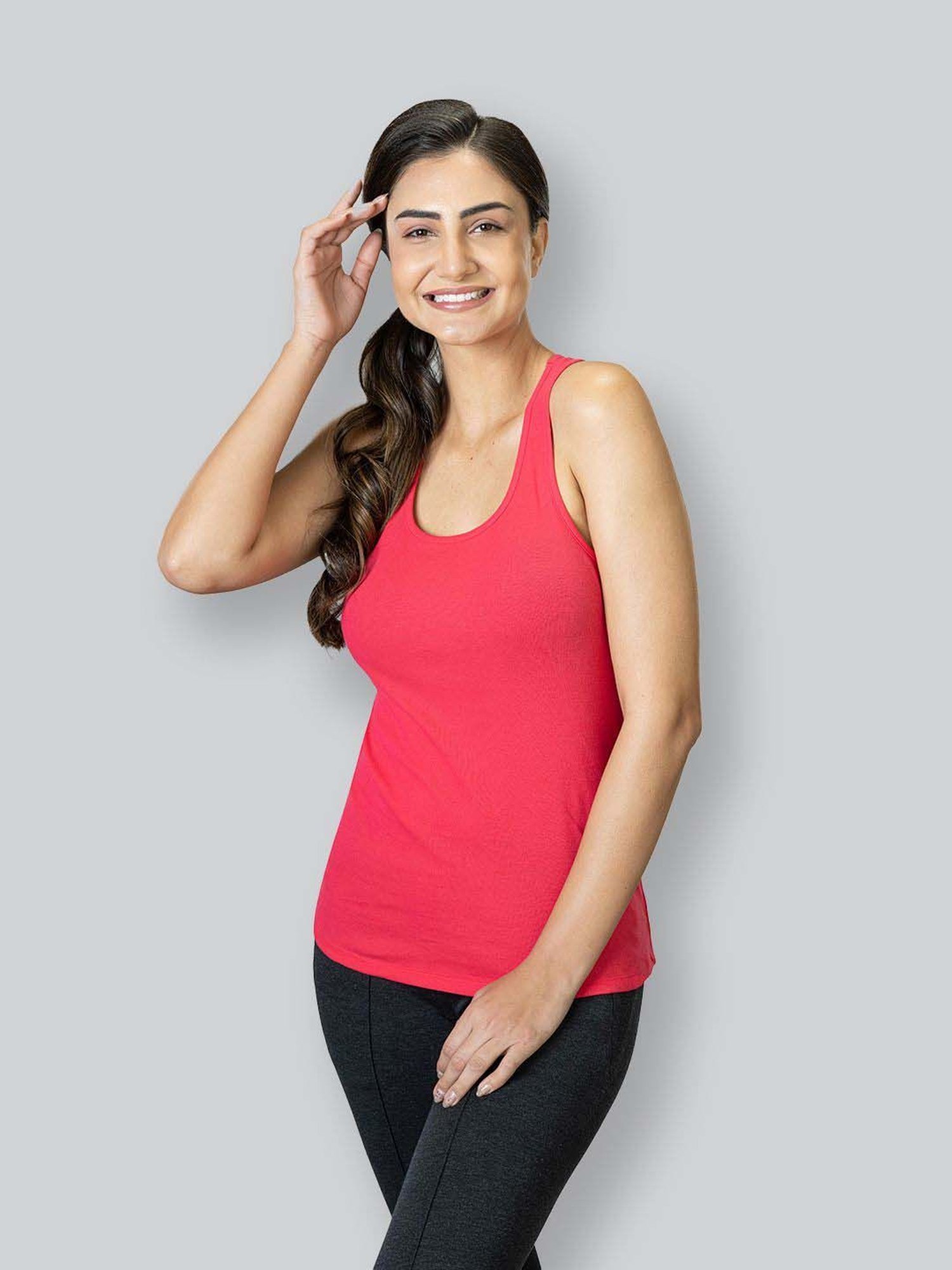 Lyra Coral Cotton Plain Tank Top