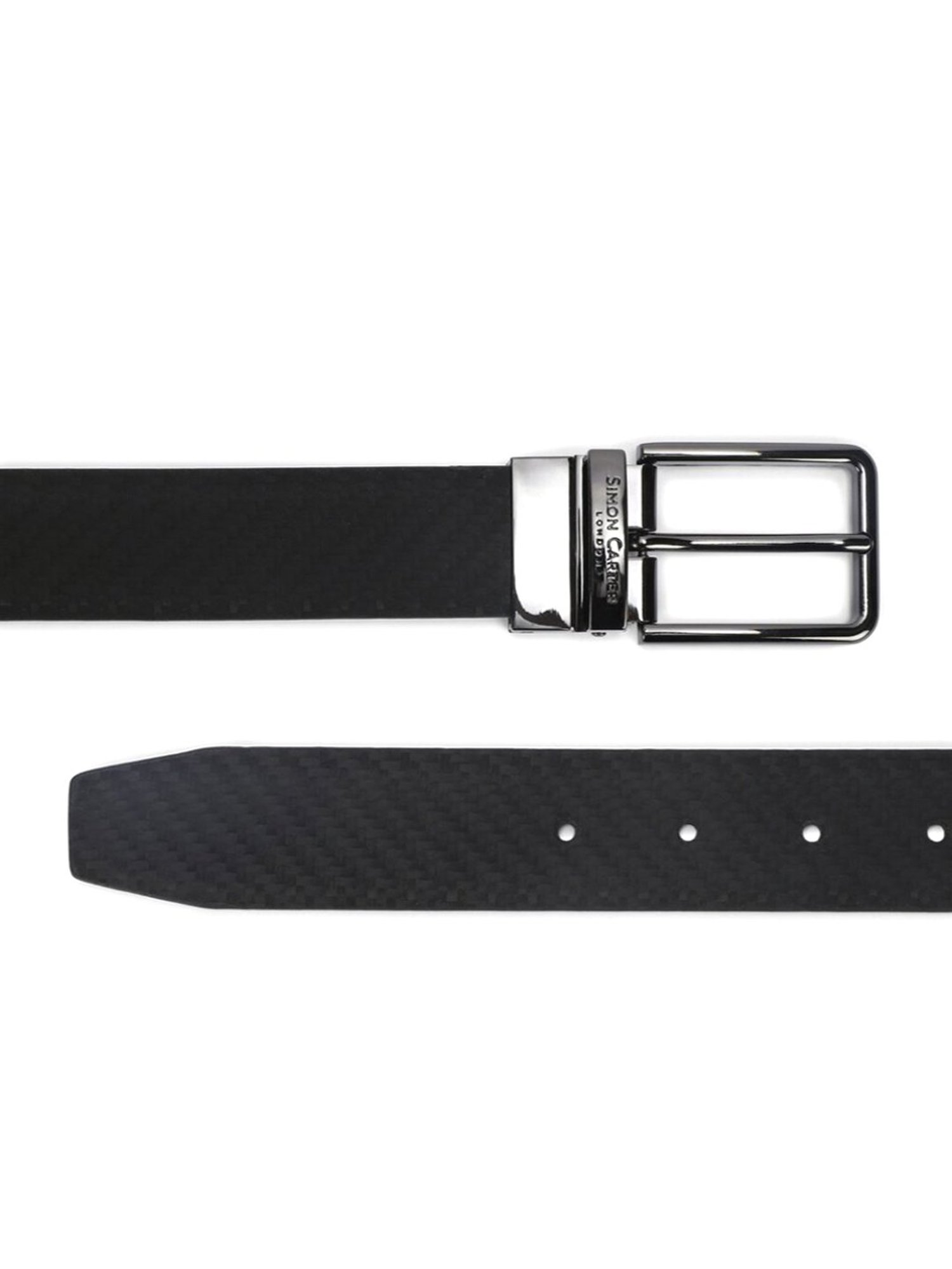 Simon Carter Black Leather Textured Reversible Belt for Men