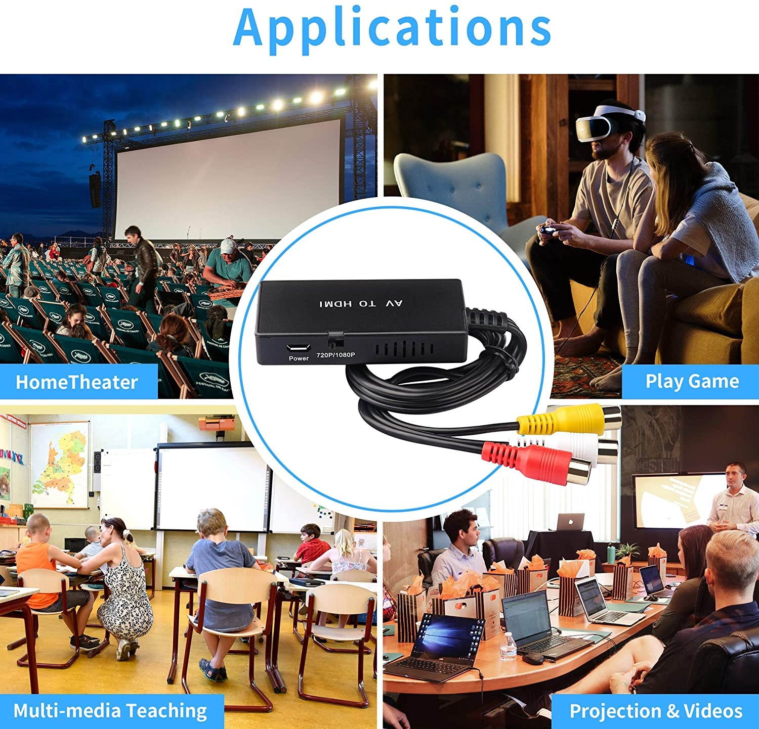 RCA to HDMI Converter TaiHuai AV to HDMI Adapter 3RCA CVBS Composite to Audio Video Converter Supporting PAL NTSC 1080P for PC Laptop Xbox PS3 TV STB VHS VCR Camera DVD Players-Dark Gray