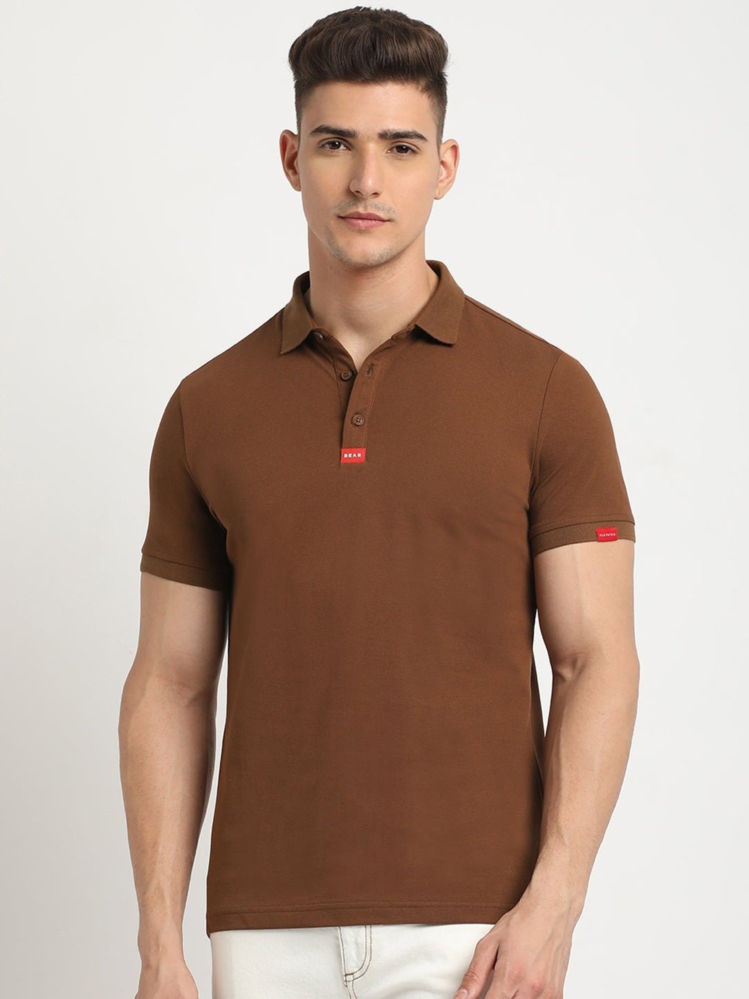 The Bear House Brown Slim Fit Polo T-Shirt