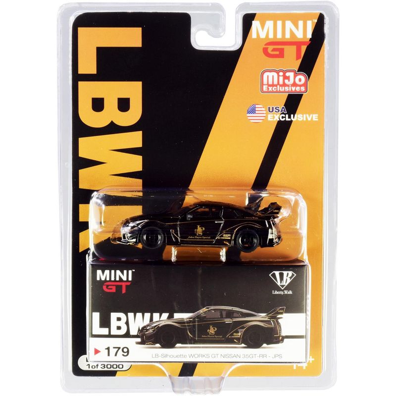 Nissan 35GT-RR Ver. 1 LB-Silhouette WORKS GT (RHD) Black with Gold Stripes "JPS" Ltd Ed 3000 pcs 1/64 Diecast Model Car by TSM