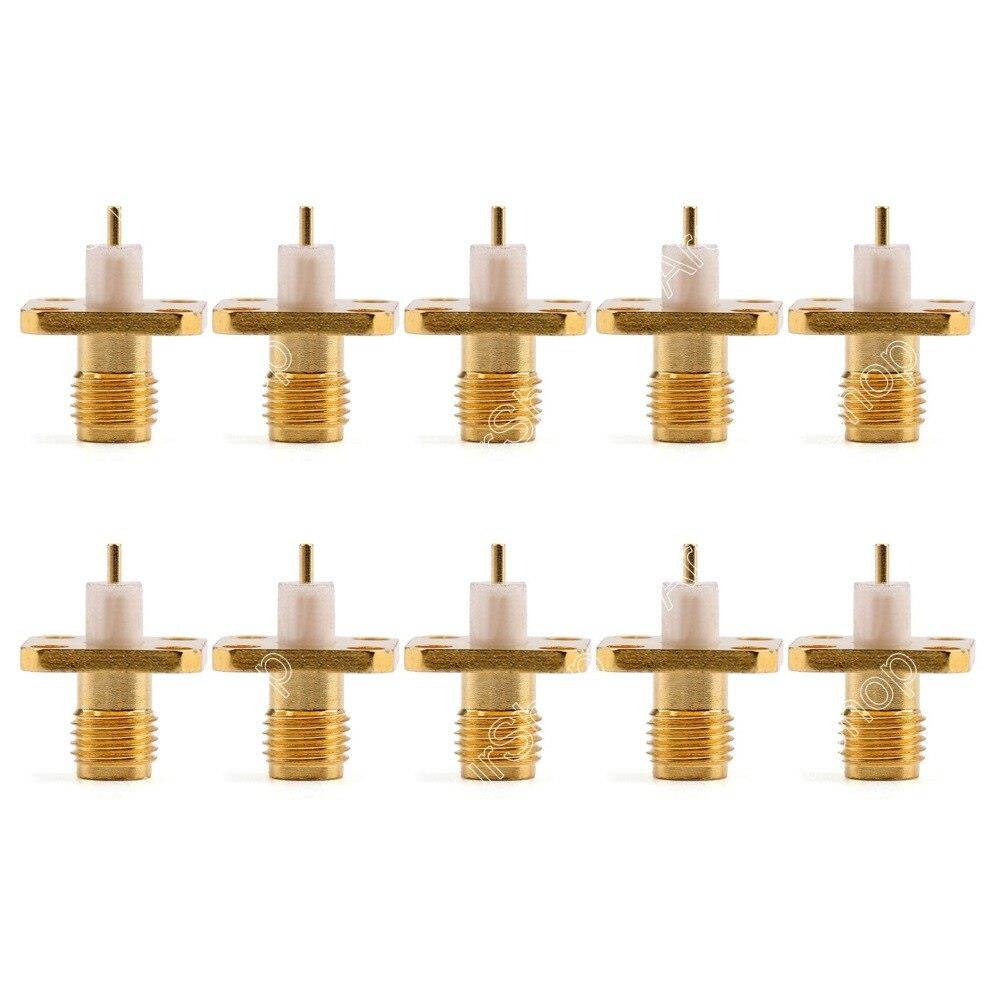 10 pcs Connector RP-SMA Female Plug 4-hole 12.7mm Flange Solder Panel Mount Straight  mi