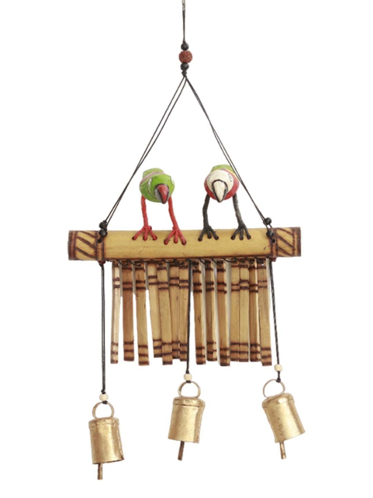 Unravel India Brown Duo Bird Collection Wooden Windchime With Copper Bells