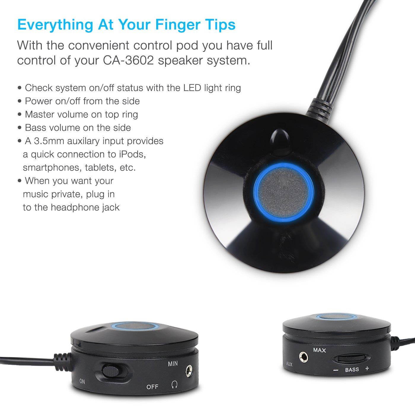 Cyber Acoustics CA-3602FFP 2.1 Speaker Sound System with Subwoofer and Control Pod - Great for Music, Movies, Multimedia Pcs, Macs, Laptops and Gaming Systems