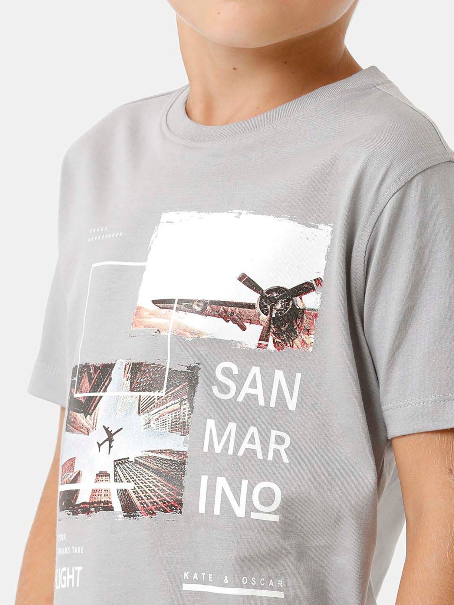 Kate & Oscar Kids Sleet Grey Cotton Printed T-Shirt