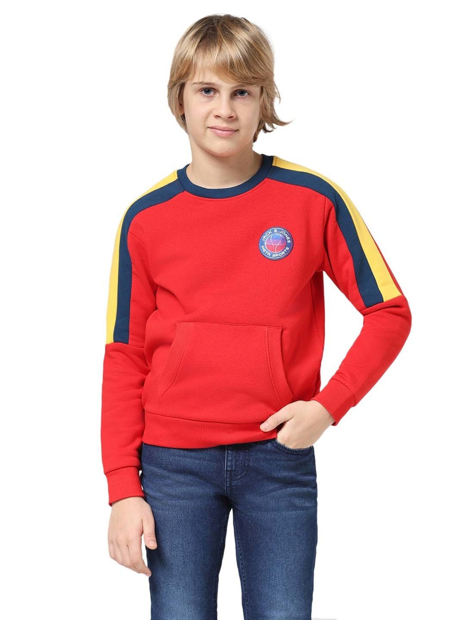 Jack & Jones Junior Mars Red Striped Full Sleeves Sweatshirt