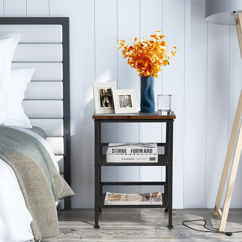 Costway Set of 2 3-Tier Industrial End Side Table Nightstand W/2 Adjustable Shelves