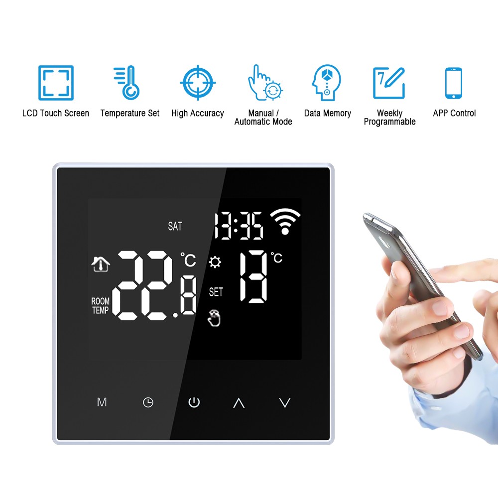 Wi-Fi Smart Thermostat Digital Temperature Controller APP Control Weekly Circulation Programmable Electric Underfloor Heating with Large LCD Screen for Home School Office Hotel 16A